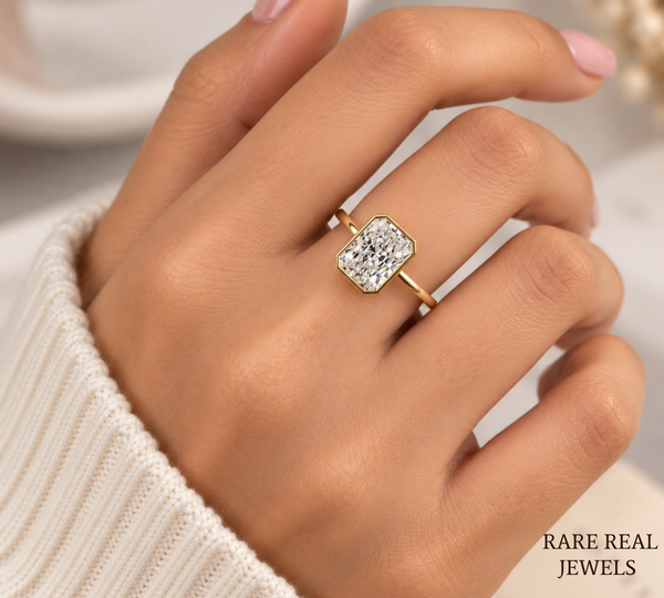 Radiant Cut Bezel Engagement Ring, Solitaire Diamond Ring, Yellow Gold Bridal Ring, Modern Proposal Ring, Gift For Her