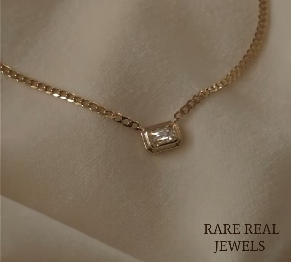 Bezel Set Emerald Cut Diamond Necklace | Solitaire Diamond Pendant | Minimalist Gold Necklace | Lab Grown Diamond Jewelry | Gift for Women