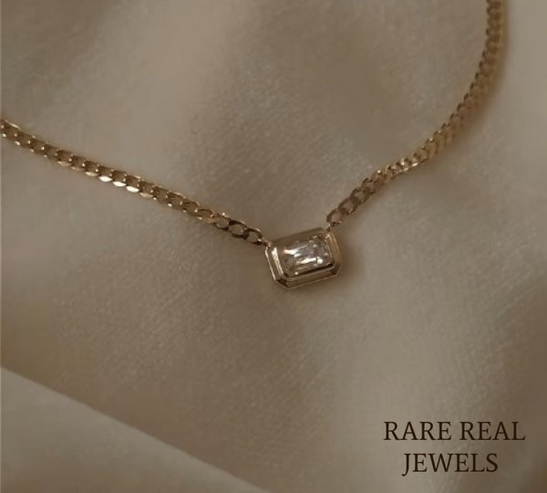 Bezel Set Emerald Cut Diamond Necklace | Solitaire Diamond Pendant | Minimalist Gold Necklace | Lab Grown Diamond Jewelry | Gift for Women