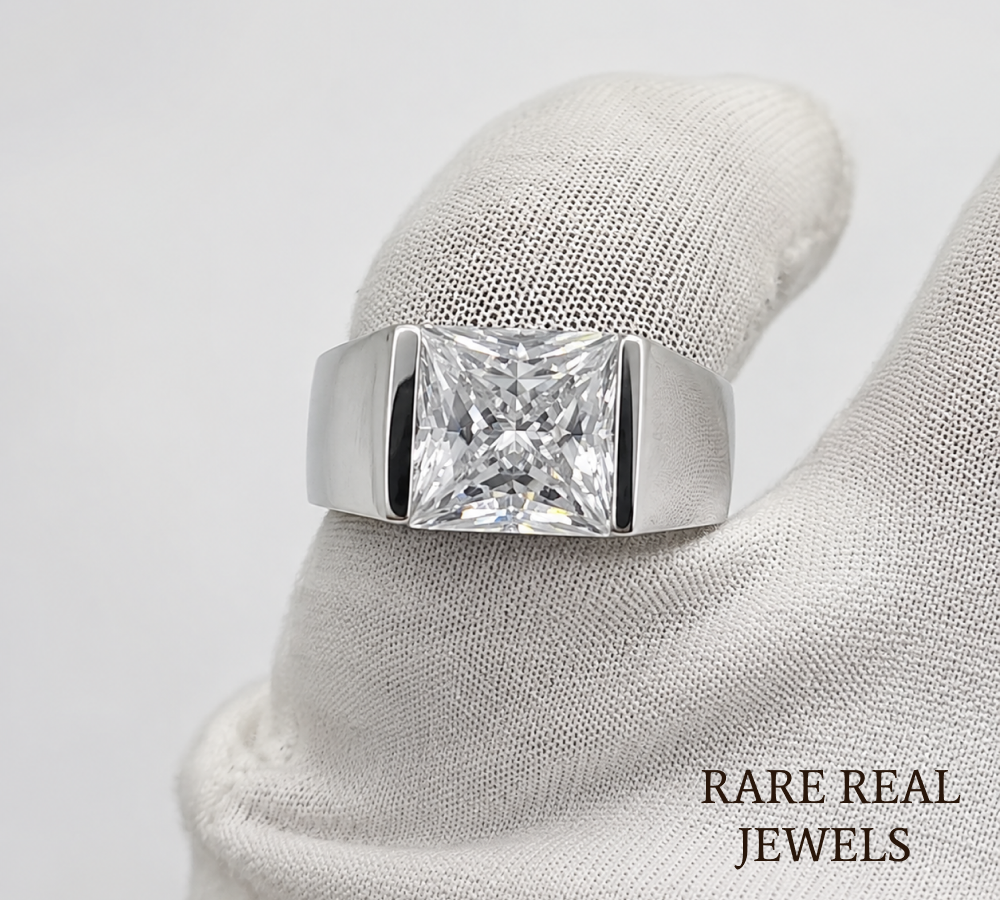 Princess Cut Lab Grown Diamond Men's Ring, White Gold Solitaire Engagement Ring, Signet Ring, Wedding Band Gift For Him