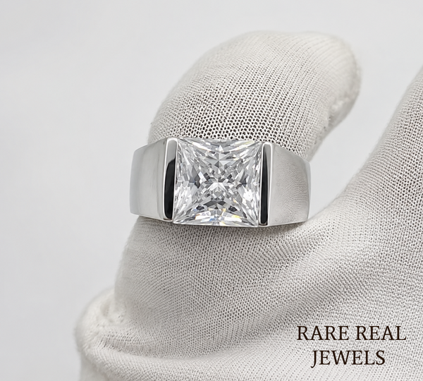 Princess Cut Lab Grown Diamond Men's Ring, White Gold Solitaire Engagement Ring, Signet Ring, Wedding Band Gift For Him
