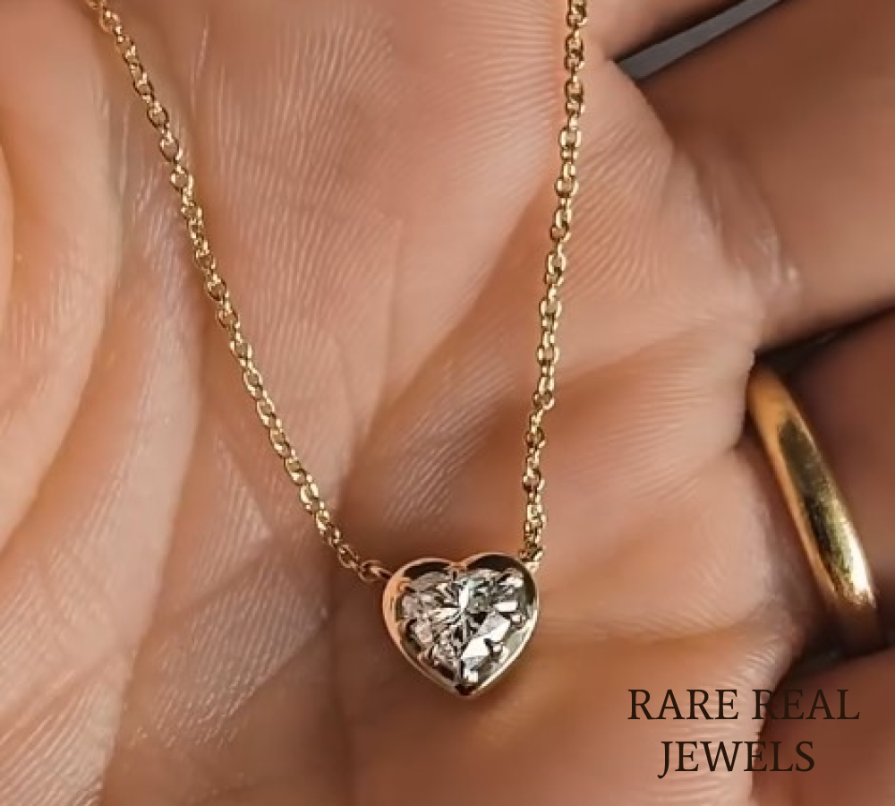 Heart Shape Diamond Necklace | Solitaire Heart Pendant Necklace | Minimalist Gold Necklace | Lab Grown Diamond Jewelry | Gift for Her