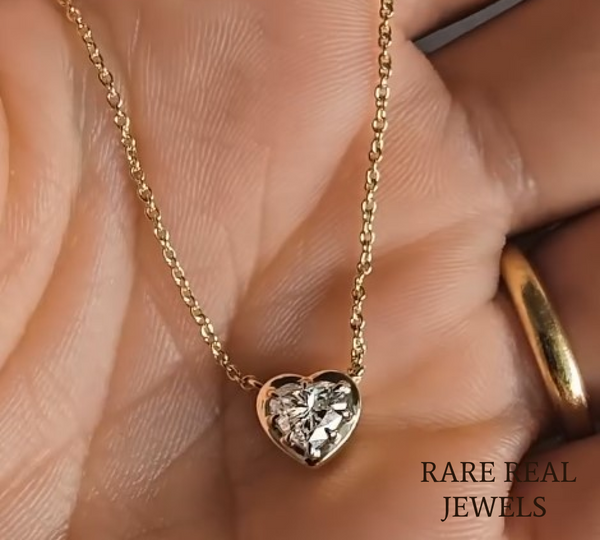 Heart Shape Diamond Necklace | Solitaire Heart Pendant Necklace | Minimalist Gold Necklace | Lab Grown Diamond Jewelry | Gift for Her