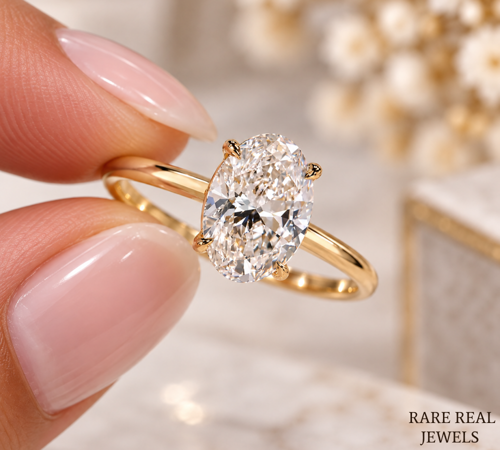 2 CT Oval Cut Lab Grown Diamond Engagement Ring, Yellow Gold Solitaire, Bridal Jewelry, Proposal Gift For Her