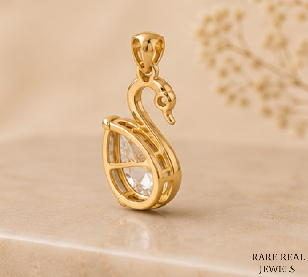 Pear Cut Lab Grown Diamond Swan Pendant, Lab Created Diamond Solitaire Pendant, Yellow Gold Pendant, Gift For Her