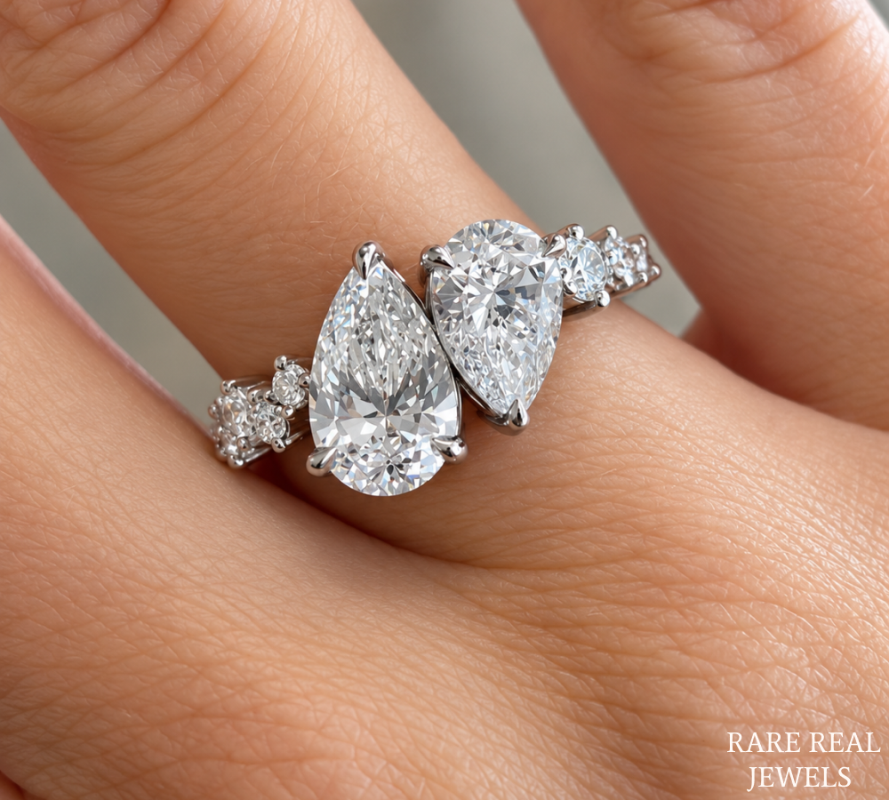 Pear Cut Toi Et Moi Diamond Engagement Ring, White Gold Bridal Ring, Double Pear Diamond Ring, Proposal Ring For Her