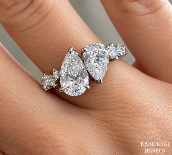 Pear Cut Toi Et Moi Diamond Engagement Ring, White Gold Bridal Ring, Double Pear Diamond Ring, Proposal Ring For Her