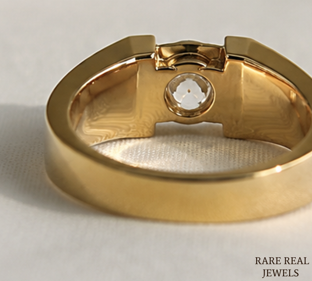 Men's Round Cut Lab Grown Diamond Signet Ring, 14K Yellow Gold Solitaire Ring, Luxury Wedding Band, Statement Ring