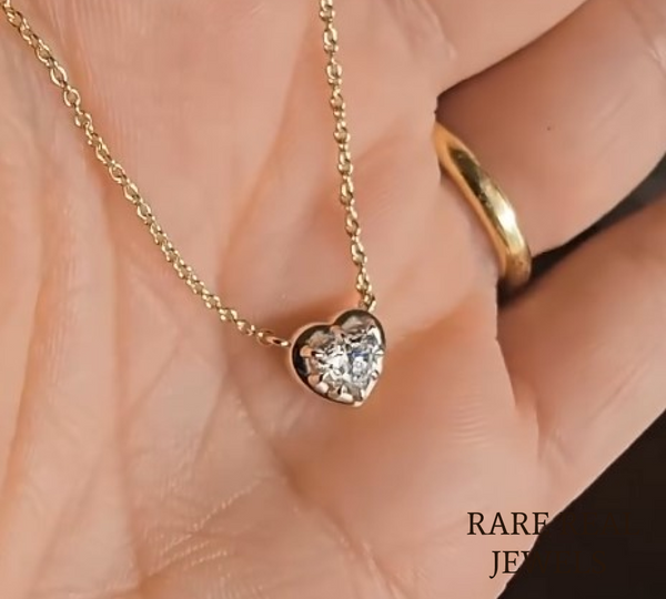 Heart Shape Diamond Necklace | Solitaire Heart Pendant Necklace | Minimalist Gold Necklace | Lab Grown Diamond Jewelry | Gift for Her