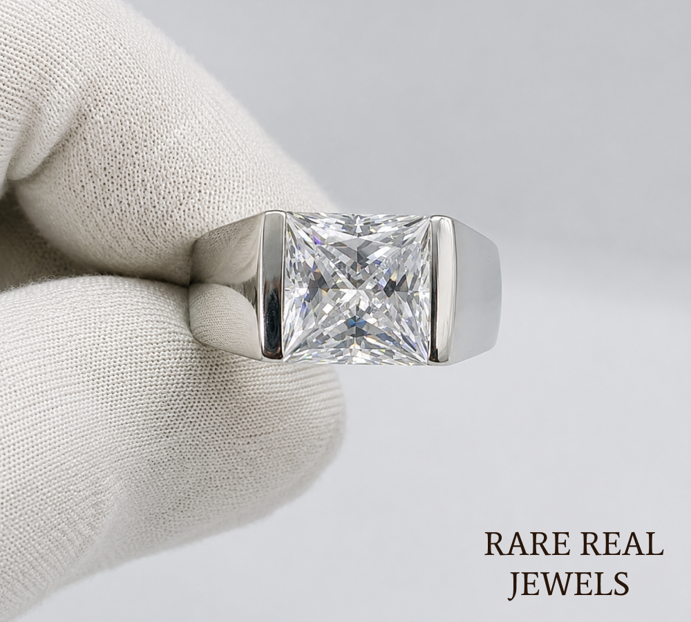 Princess Cut Lab Grown Diamond Men's Ring, White Gold Solitaire Engagement Ring, Signet Ring, Wedding Band Gift For Him