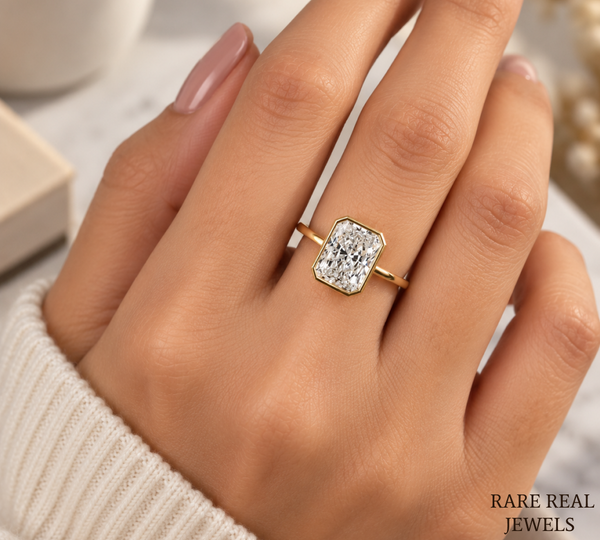 Radiant Cut Bezel Engagement Ring, Solitaire Diamond Ring, Yellow Gold Bridal Ring, Modern Proposal Ring, Gift For Her