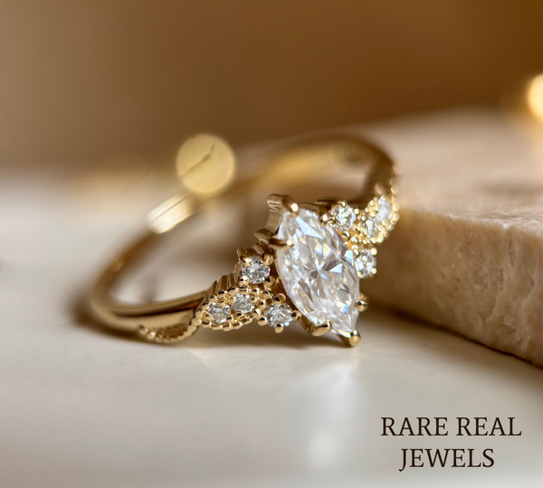 Marquise Diamond Engagement Ring Genuine Lab Grown Diamond Anniversary Ring Unique Proposal Ring for Her Six Claw Prong Setting Ring Gift