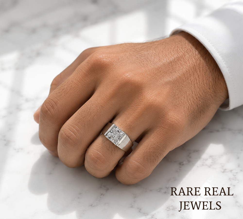 Princess Cut Lab Grown Diamond Men's Ring, White Gold Solitaire Engagement Ring, Signet Ring, Wedding Band Gift For Him