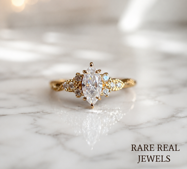 Marquise Diamond Engagement Ring Genuine Lab Grown Diamond Anniversary Ring Unique Proposal Ring for Her Six Claw Prong Setting Ring Gift