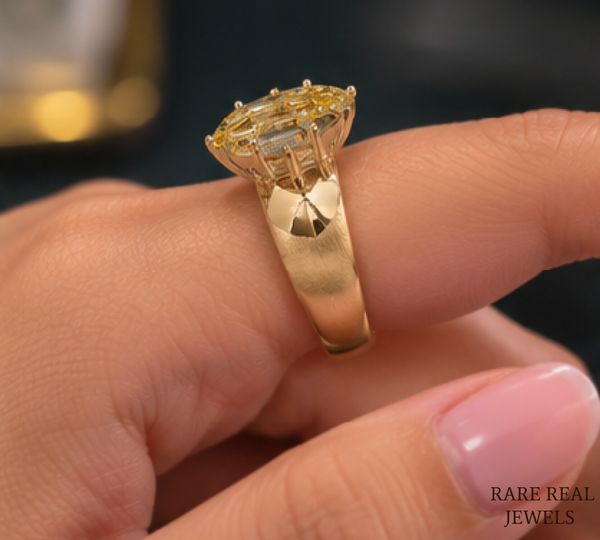 Marquise Cut Yellow Lab Grown Diamond Ring, Yellow Gold Solitaire Engagement Ring, Statement Bridal Ring For Her