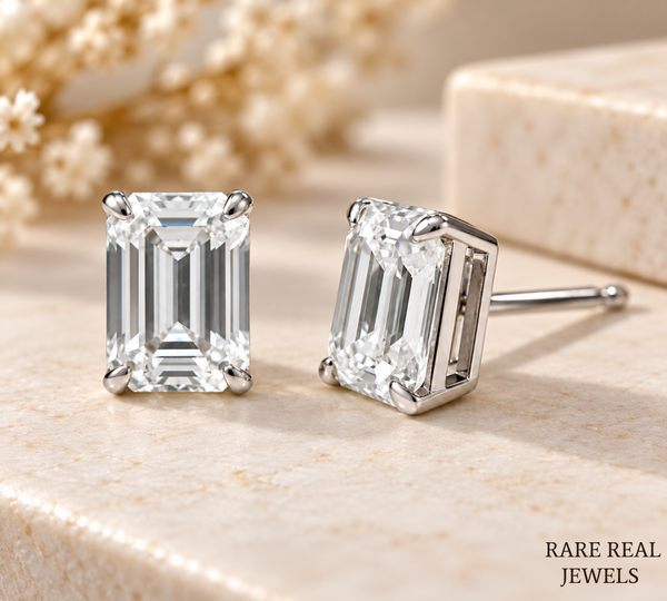 Emerald Cut Diamond Stud Earrings, Lab Grown Diamond Solitaire Studs, IGI Certified Earrings, Gift for Her, Bridal Jewelry