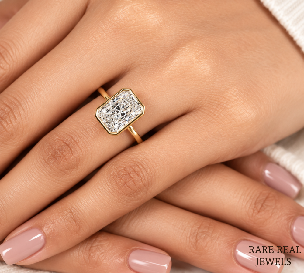 Radiant Cut Bezel Engagement Ring, Solitaire Diamond Ring, Yellow Gold Bridal Ring, Modern Proposal Ring, Gift For Her