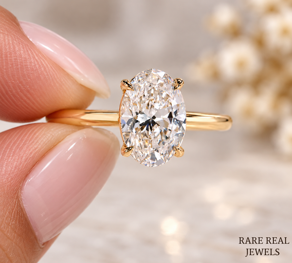 2 CT Oval Cut Lab Grown Diamond Engagement Ring, Yellow Gold Solitaire, Bridal Jewelry, Proposal Gift For Her