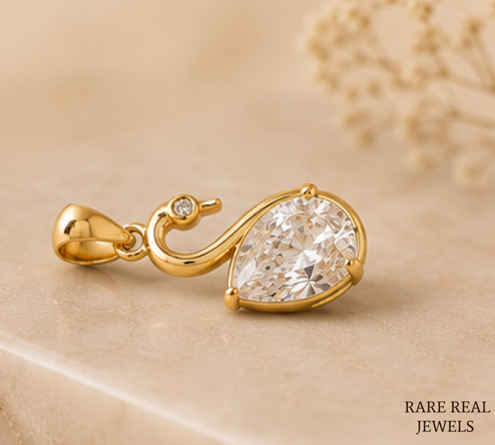 Pear Cut Lab Grown Diamond Swan Pendant, Lab Created Diamond Solitaire Pendant, Yellow Gold Pendant, Gift For Her