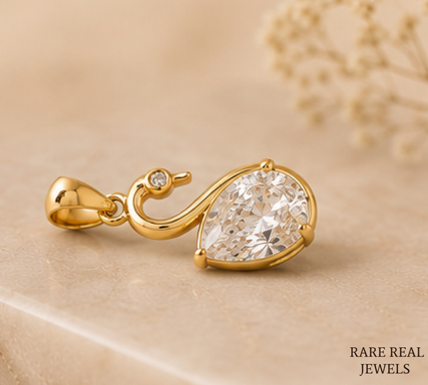 Pear Cut Lab Grown Diamond Swan Pendant, Lab Created Diamond Solitaire Pendant, Yellow Gold Pendant, Gift For Her