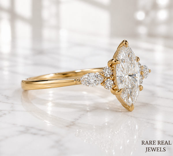 Marquise Diamond Engagement Ring Genuine Lab Grown Diamond Anniversary Ring Unique Proposal Ring for Her Six Claw Prong Setting Ring Gift