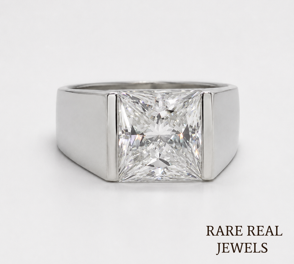 Princess Cut Lab Grown Diamond Men's Ring, White Gold Solitaire Engagement Ring, Signet Ring, Wedding Band Gift For Him