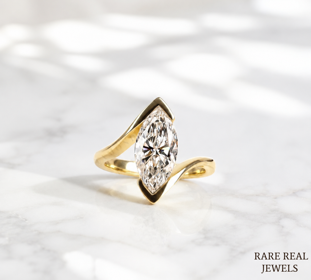 Marquise Diamond Engagement Ring, Yellow Gold Solitaire Ring, Bridal Ring, Proposal Ring, Wedding Ring, Gift for Her