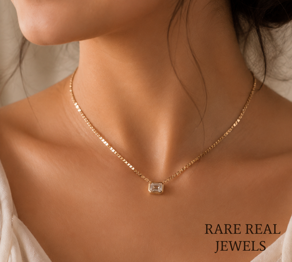 Bezel Set Emerald Cut Diamond Necklace | Solitaire Diamond Pendant | Minimalist Gold Necklace | Lab Grown Diamond Jewelry | Gift for Women Secondary image