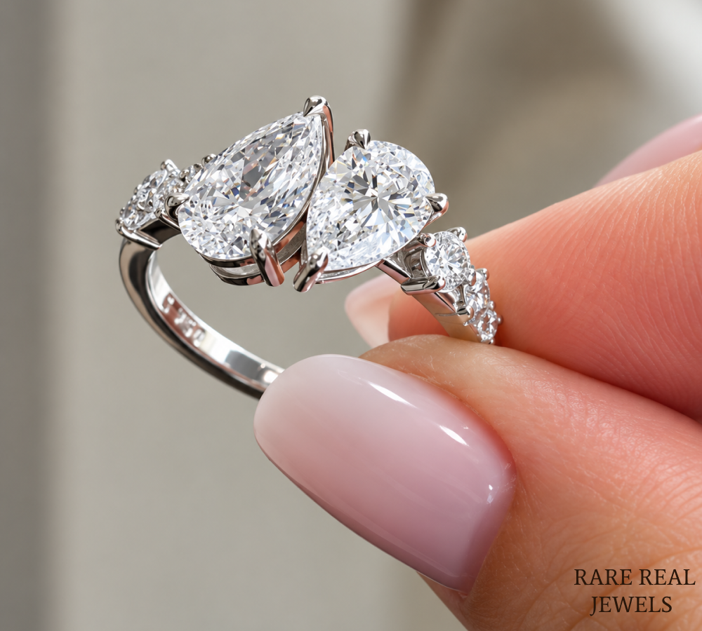 Pear Cut Toi Et Moi Diamond Engagement Ring, White Gold Bridal Ring, Double Pear Diamond Ring, Proposal Ring For Her