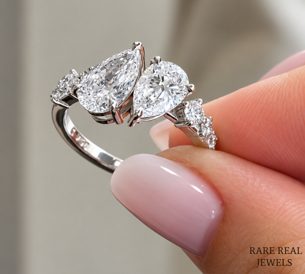 Pear Cut Toi Et Moi Diamond Engagement Ring, White Gold Bridal Ring, Double Pear Diamond Ring, Proposal Ring For Her