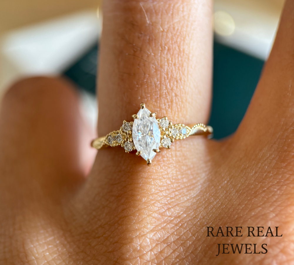 Marquise Diamond Engagement Ring Genuine Lab Grown Diamond Anniversary Ring Unique Proposal Ring for Her Six Claw Prong Setting Ring Gift