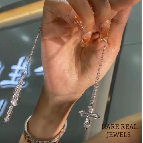 Baguette Lab Grown Diamond Cross Necklace: 14K White Gold Pendant