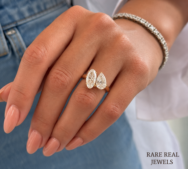 Pear & Oval Cut Lab Grown Diamond Toi et Moi Engagement Ring, 14K Yellow Gold Two Stone Bridal Ring