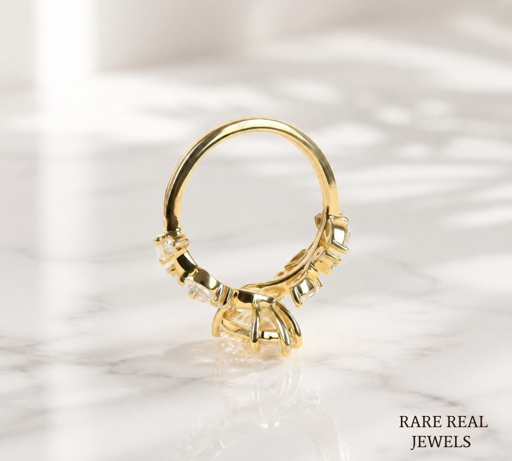 Marquise Cut Lab Grown Diamond Engagement Ring, Nature Inspired Yellow Gold Ring, Unique Bridal Proposal Ring