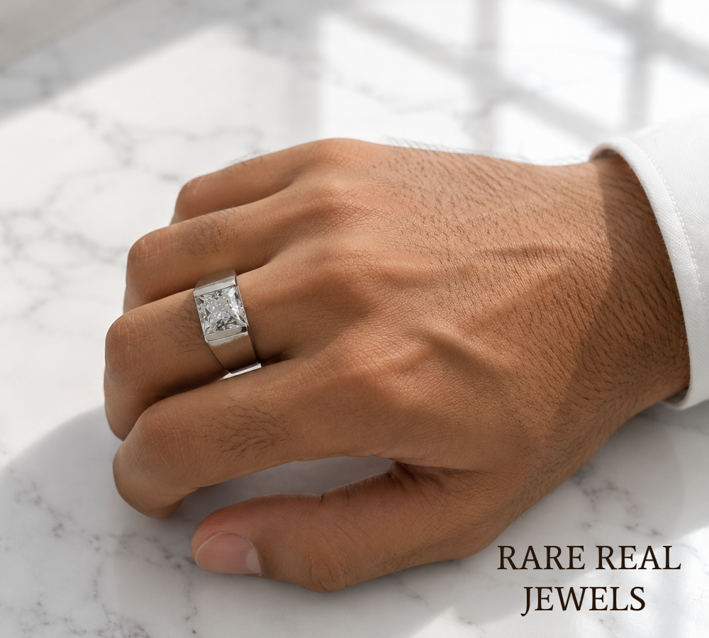 Princess Cut Lab Grown Diamond Men's Ring, White Gold Solitaire Engagement Ring, Signet Ring, Wedding Band Gift For Him