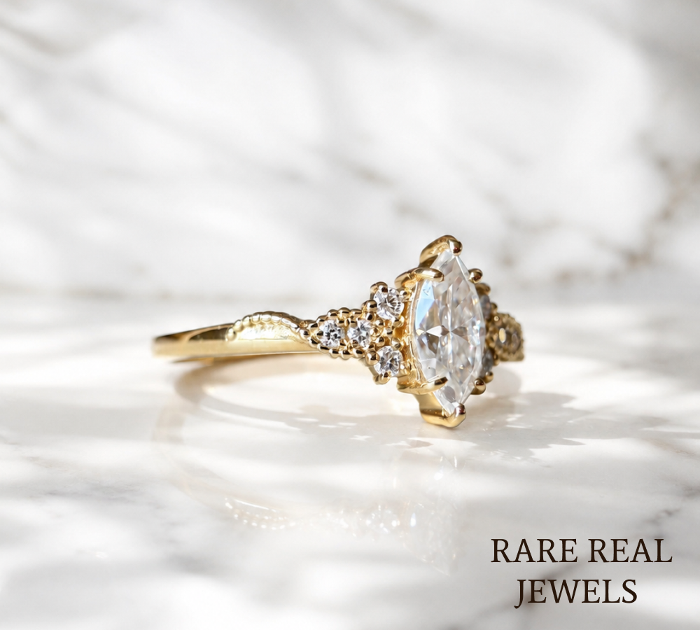 Marquise Diamond Engagement Ring Genuine Lab Grown Diamond Anniversary Ring Unique Proposal Ring for Her Six Claw Prong Setting Ring Gift