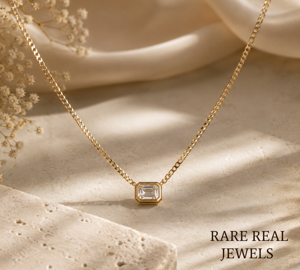Bezel Set Emerald Cut Diamond Necklace | Solitaire Diamond Pendant | Minimalist Gold Necklace | Lab Grown Diamond Jewelry | Gift for Women