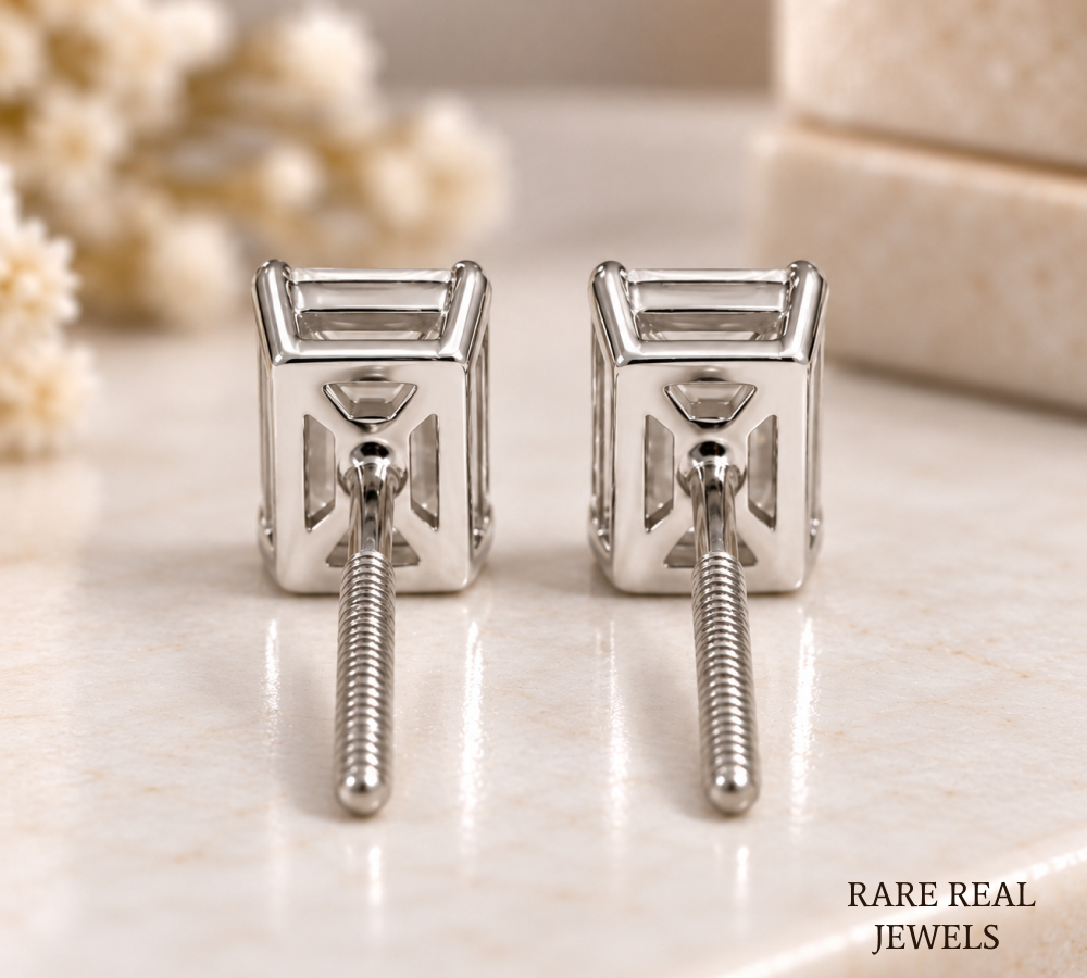 Emerald Cut Diamond Stud Earrings, Lab Grown Diamond Solitaire Studs, IGI Certified Earrings, Gift for Her, Bridal Jewelry