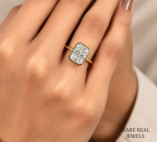 Radiant Cut Bezel Engagement Ring, Solitaire Diamond Ring, Yellow Gold Bridal Ring, Modern Proposal Ring, Gift For Her