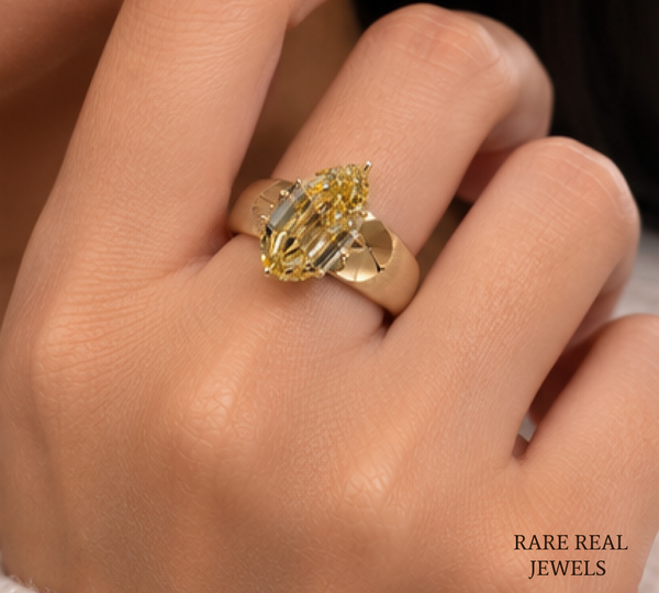 Marquise Cut Yellow Lab Grown Diamond Ring, Yellow Gold Solitaire Engagement Ring, Statement Bridal Ring For Her