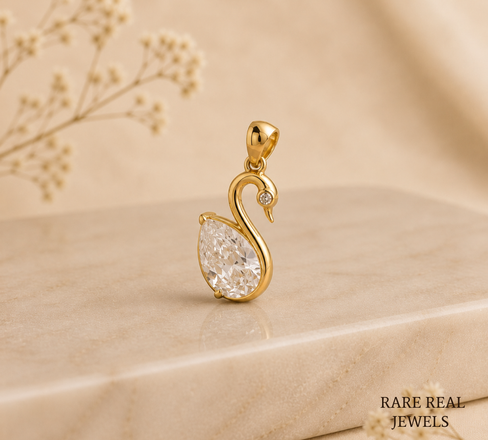 Pear Cut Lab Grown Diamond Swan Pendant, Lab Created Diamond Solitaire Pendant, Yellow Gold Pendant, Gift For Her