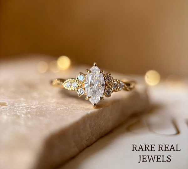 Marquise Diamond Engagement Ring Genuine Lab Grown Diamond Anniversary Ring Unique Proposal Ring for Her Six Claw Prong Setting Ring Gift