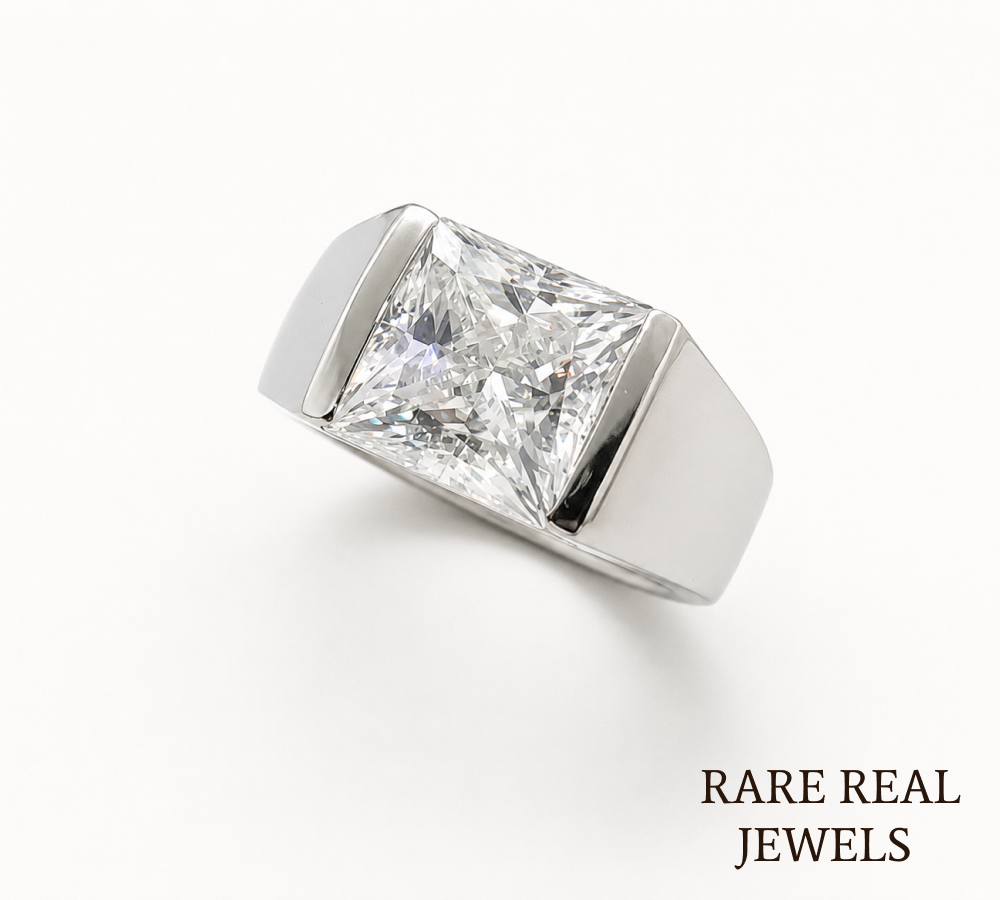 Princess Cut Lab Grown Diamond Men's Ring, White Gold Solitaire Engagement Ring, Signet Ring, Wedding Band Gift For Him
