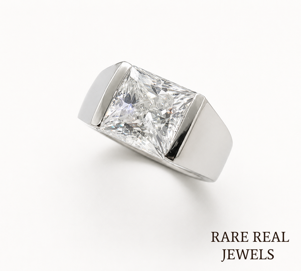 Princess Cut Lab Grown Diamond Men's Ring, White Gold Solitaire Engagement Ring, Signet Ring, Wedding Band Gift For Him