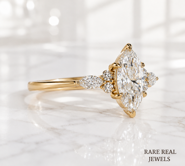 Marquise Diamond Engagement Ring Genuine Lab Grown Diamond Anniversary Ring Unique Proposal Ring for Her Six Claw Prong Setting Ring Gift