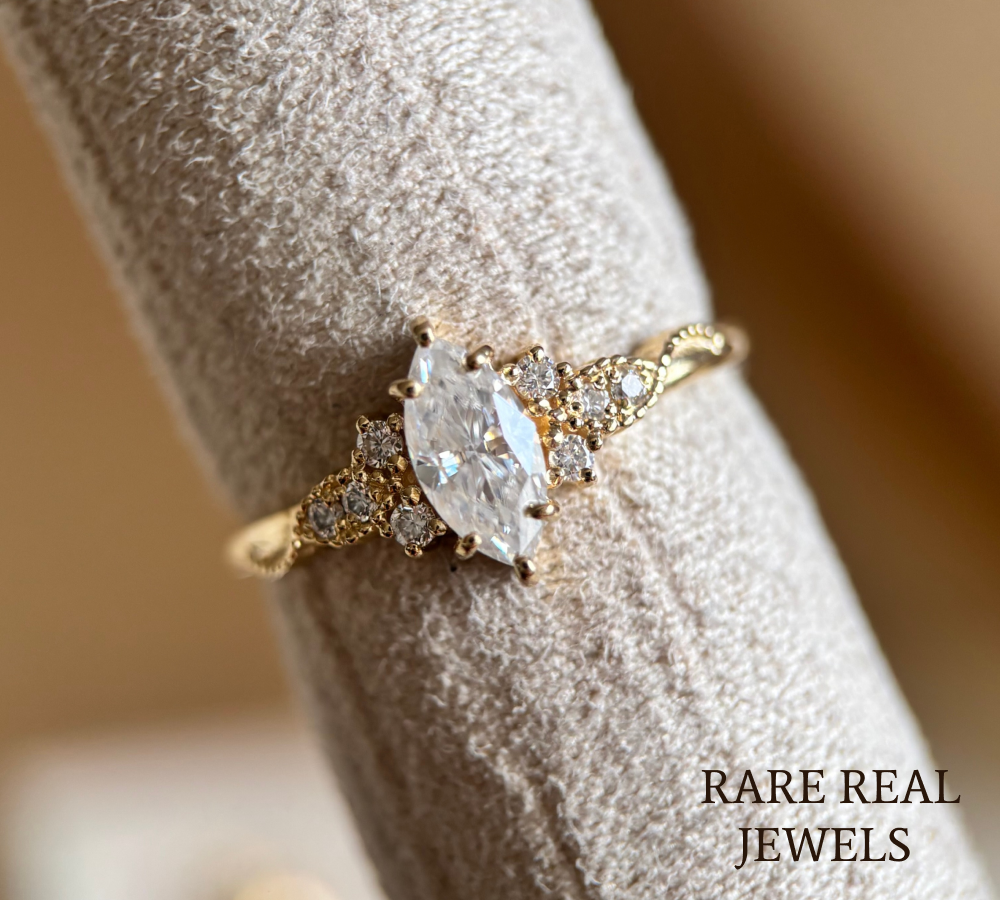 Marquise Diamond Engagement Ring Genuine Lab Grown Diamond Anniversary Ring Unique Proposal Ring for Her Six Claw Prong Setting Ring Gift