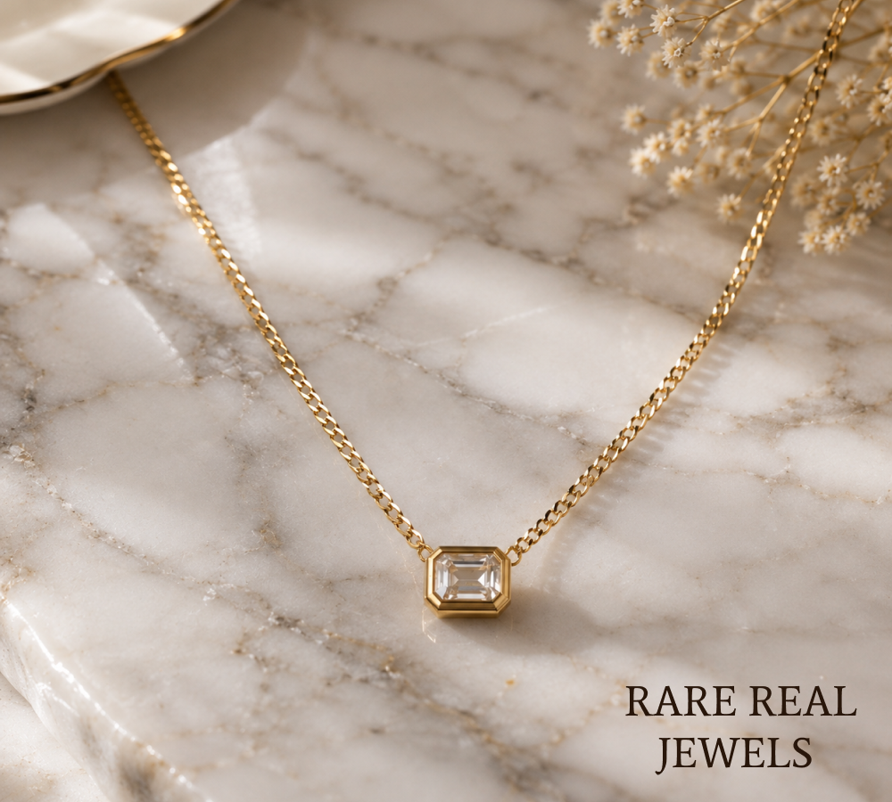 Bezel Set Emerald Cut Diamond Necklace | Solitaire Diamond Pendant | Minimalist Gold Necklace | Lab Grown Diamond Jewelry | Gift for Women