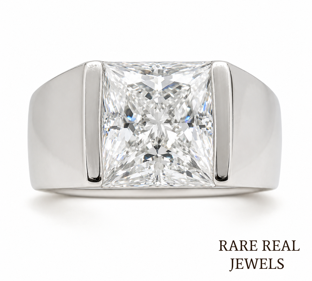 Princess Cut Lab Grown Diamond Men's Ring, White Gold Solitaire Engagement Ring, Signet Ring, Wedding Band Gift For Him