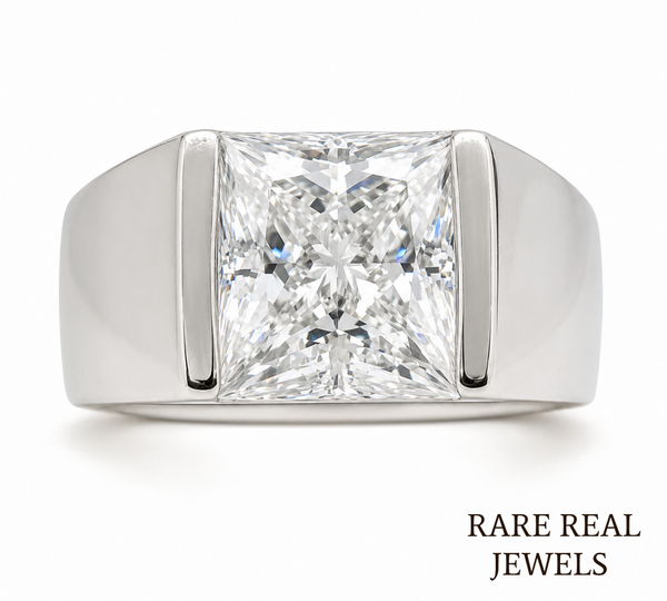 Princess Cut Lab Grown Diamond Men's Ring, White Gold Solitaire Engagement Ring, Signet Ring, Wedding Band Gift For Him