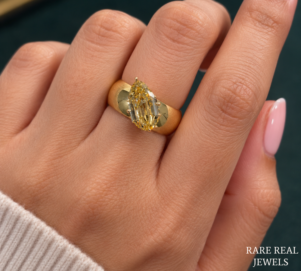 Marquise Cut Yellow Lab Grown Diamond Ring, Yellow Gold Solitaire Engagement Ring, Statement Bridal Ring For Her